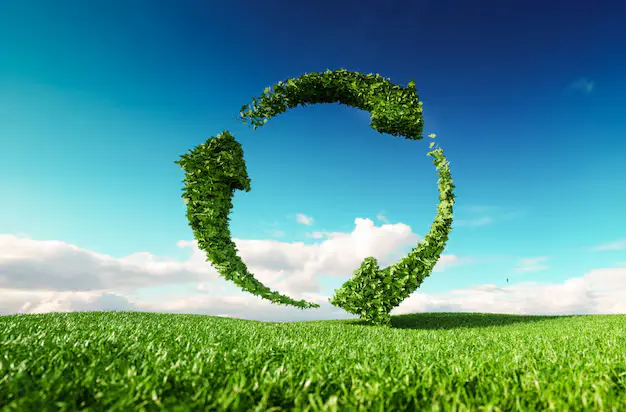 Circular arrangement of green leaves symbolizing sustainability